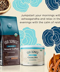 Four Sigmatic Chill Hot Cacao Can + Adaptogen Ground Coffee Bundle By Four Sigmatic Organic Reishi Mushroom With Cacao Powder Focus And Energy Boosting Coffee With Ashwagandha Chaga Mushroom Eleuthero