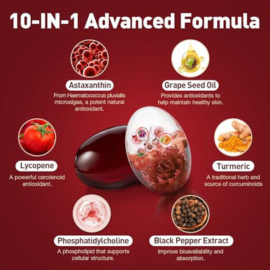 Femmetra Liposomal Astaxanthin Supplements 24Mg With Lycopene For Eye Skin & Immune Health 10-In-1 Max Strength Astaxanthin Antioxidant Supplement Fresh Microalgae Source Non-Gmo 120 Softgels