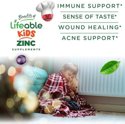 Lifeable Zinc for Kids 25mg Great Tasting Natural Flavored Zinc Gummies Gluten Free Vegetarian Non GMO Zinc Supplements Kids Zinc for Immune Support 90 Gummies