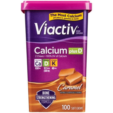 Viactiv Max Formula Calcium +Vitamin D3 Supplement for Bone Health Rich Caramel 100 Soft Chews 5 Pack