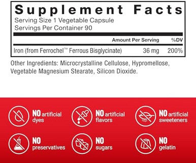 Force Factor Iron Supplement For Women And Men Nonconstipating Gentle On The Stomach Iron Bisglycinate 36Mg 90 Vegetable Capsules
