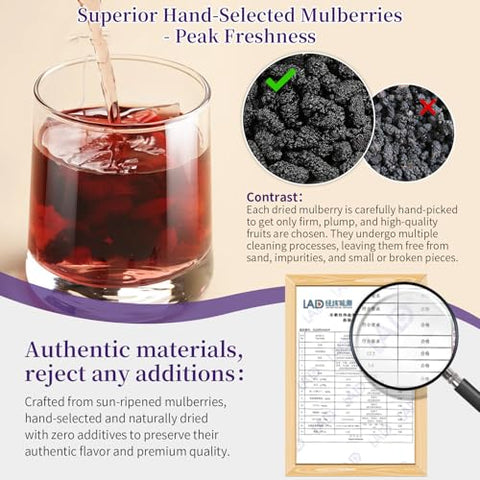Hee Creek Large Dried Black Mulberries 17.64oz/500g Unprocessed Mulberry Tea No Sulfur Fumigation & No Sugar Nourishing and Soothe Ã©Â»â€˜Ã¦Â¡â€˜Ã¨â€˜Å¡ Ã¦Â¡â€˜Ã¨â€˜Å¡ Ã©Â»â€˜Ã¦Â¡â€˜Ã¦Â¤Â¹Ã¥Â¹Â²