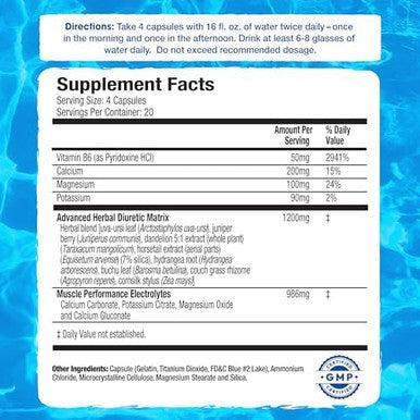 Mhp Xpel Maximum Strength Diuretic Water Pills For Water Retention Relief Caffeine With Vitamin B6 Potassium Dandelion Root 80 Capsules