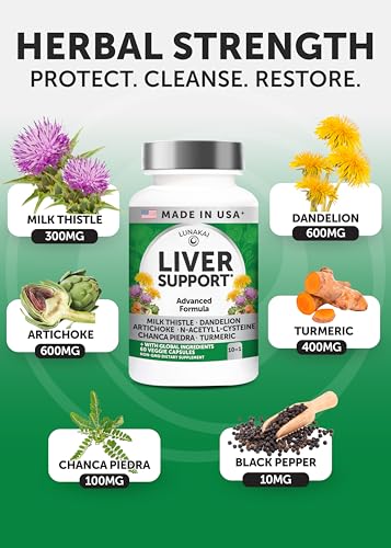 Lunakai Usa Made Liver Cleanse Detox & Repair - 10-In-1 With Milk Thistle & Nac Liver Support Supplement Capsules For Men & Women Daily Health Non-Gmo 60Ct
