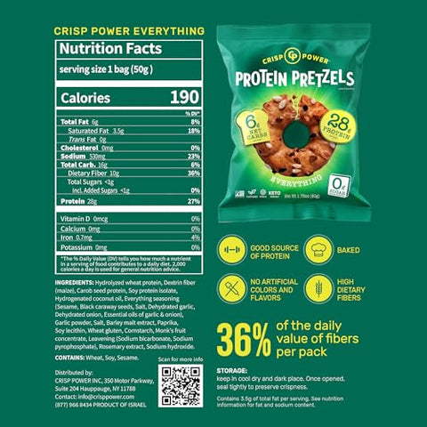 Crisp Power Cheddar & Variety Duo Protein Pretzel Snack Pack (6 Bags) " Savory Cheddar & Variety Mix " Up To 28G Protein Per Pack Low Carb Vegan Plantbased Keto Baked Savory Pretzel Bites