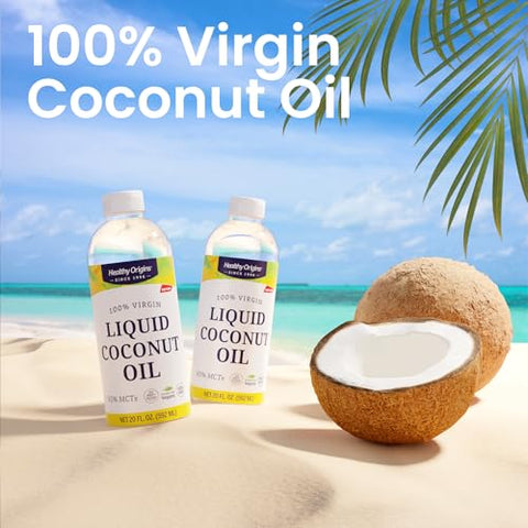 Healthy Origins Coconut Oil, Liquid (100% Virgin) - Virgin, Unrefined, Cold-Pressed Liquid Coconut Oil - 93% MCTs - Centrifuge Extracted Coconut Oil - 20 fl Oz
