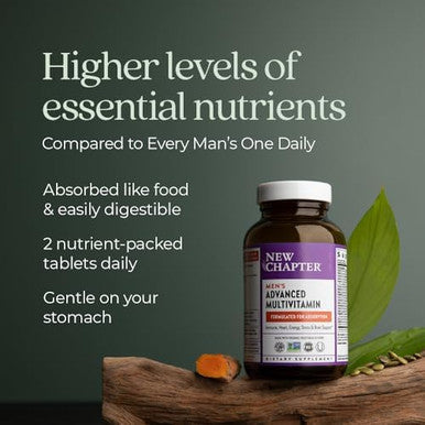 Chapter Men'S Multivitamin Advanced Formula For Stress, Brain, Immune, Heart & Energy Support, Higher Levels Of Whole-Food Fermented Essential Nutrients For Men + Selenium + B Vitamins, 120 Ct