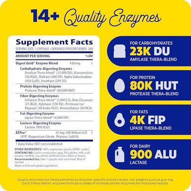 Enzymedica Digest Gold + Atpro Maximum Strength Digestive Enzymes Helps Digest Large Meals For Gas And Bloating 120 Capsules