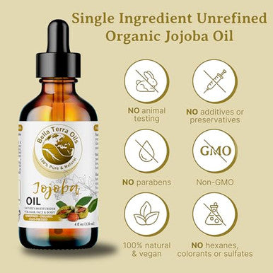 Bella Terra Oils - Organic Jojoba Oil 4Oz - Cold-Pressed Excellence Non-Comedogenic Bathed In Vitamin C & E For Those Seeking The Best Oils For Skin