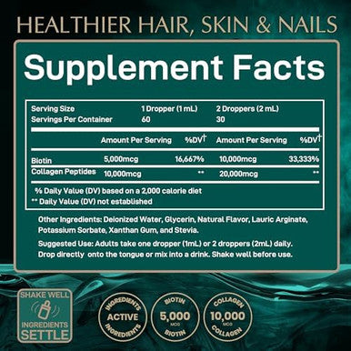 WILD FUEL Liquid Collagen Peptides with Biotin Drops Biotin and Collagen Liquid for Women and Men Youthful Skin Hair GrowthStrong Nails Hair Vitamins for Hair Loss
