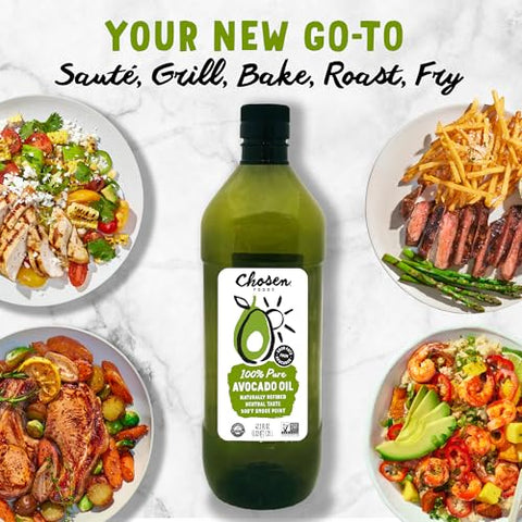 Chosen Foods 100% Pure Avocado Oil, Keto Diet Friendly, Kosher Oil for Baking, High-Heat Cooking, Frying, Homemade Sauces, Dressings and Marinades (1.25 liters)(42.3 fl oz)