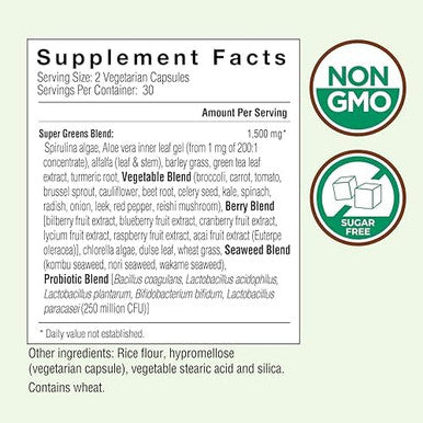 Country Farms Super Greens Vegicaps 32 Super Foods Whole Food Supplement Greens Fruit Vegetables Mushrooms & Probiotics Rich In Antioxidants & Phytonutrients 60 Count 30 Servings