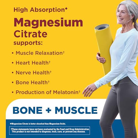 Nature Made Extra Strength Dosage Magnesium Citrate Tablets High Absorption Magnesium Citrate 400Mg Per Serving Bone And Muscle Support 60 Tablets 30 Day Supply