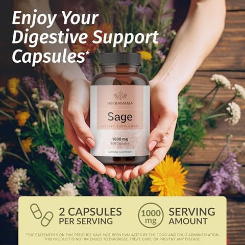Herbamama Sage And Ashwagandha Kit - Bundle Of 1000 Mg Sage Leaf Capsules & Ashwagandha Root Tincture 2 Fl Oz - Vegan Non-Gmo Sugar & Alcohol- - 2 Pack