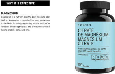 Naturiste Magnesium Citrate Men/Women Supplement - Fast action - 100 capsules - 100mg