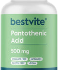 Bestvite Pantothenic Acid 500mg (Vitamin B5)(240 Vegetarian Capsules) - No Stearates - No Gelatin - No Calcium Silicate - Vegan - Non GMO - Gluten