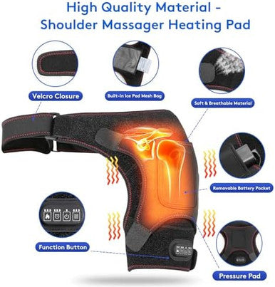Heated Shoulder Wrap For Men Women - Electric Shoulder Heating Pad With 3 Massager And Heat Settings And Timer Modes, Heated Shoulder Braces For Neck And Shoulder Deep Issue