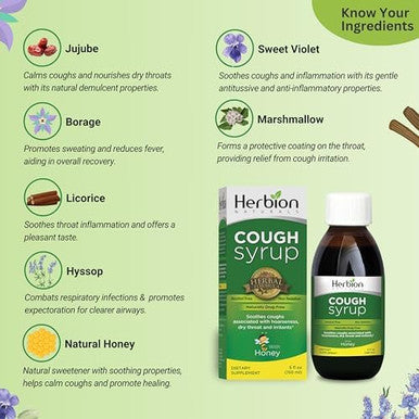 Herbion Naturals Cough Syrup With El Jarabe Para La Tos Con Miel Naturally Tasty Soothes Throat Green Honey 5 Fl Oz (3)