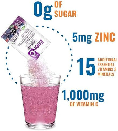 Enerc Sugar Energy Mixed Berry Multivitamin Drink Mix Vitamin C 1000Mg & Electrolytes Natural Immunity Support With Real Fruit Juice Powders Nongmo Vegan & Gluten 30 Count