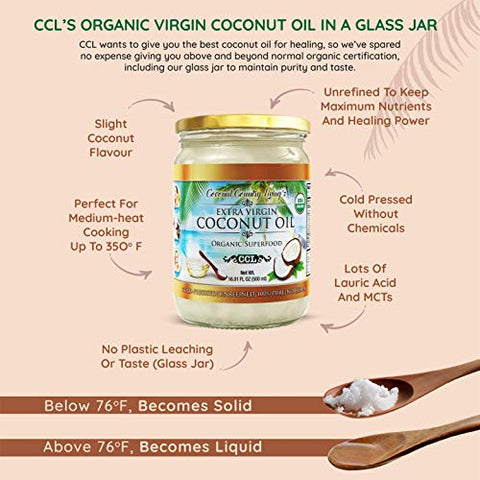 Coconut Country Living's Extra Virgin Coconut Oil - Cold Pressed, Unrefined organic Superfood for Hair, Skin, Beauty, Cooking - Keto & Paleo Diet Friendly - 6.76 oz