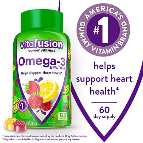 Viactiv Calcium Chews and Vitafusion Omega3 Gummy Vitamins Bundle 60 Calcium Chews for Bone Health + 120 Omega3 Gummies for Heart Health