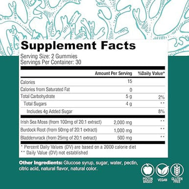 Country Farms Irish Sea Moss Gummies 2000Mg Irish Moss Burdock Root Bladderwrack For Immune Support Promotes Digestive Health Skin And Hair Support Pectin Based Vegan Gluten Green Apple