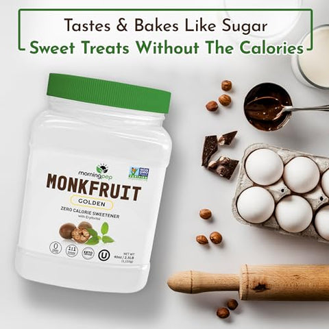 Morning Pep Monk Fruit Sweetener, Classic | White Sugar Substitute 2.5 lb and Morning Pep Monk Fruit Sweetener, golden Sugar Substitute, 2.5 lb
