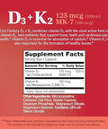 21st Century Vitamin D3 125 mcg (5000 IU) + K2 100 mcg Capsules 120 Count Bone Teeth and Heart Support NonGMO Milk Lactose Soy Wheat and Gluten Free