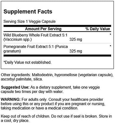 Swanson Wild Blueberry + Pomegranate 60 Veg Capsules (2 Pack)
