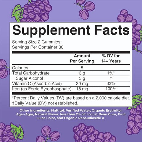 Maryruth'S Iron Gummies For 14 With Vitamin C For Absorption Sugar Free Gummy Iron Supplement Vit C Energy Metabolism Cellular Health Immune Support Vegan Non-Gmo 60 Count