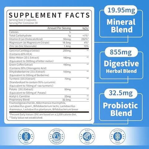 Mulittea Digestive Gut Health Supplement With Probiotics Akkermansia Berberinegarcinia Cambogiabitter Melon60 Vegan Capsules