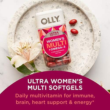 Olly Ultra Women'S Multi Softgels & Probiotic + Prebiotic Gummy Digestive Support And Gut Health 500 Million Cfus Fiber Adult Chewable Supplement For Men And Women Peach 30 Day Supply 30 Count
