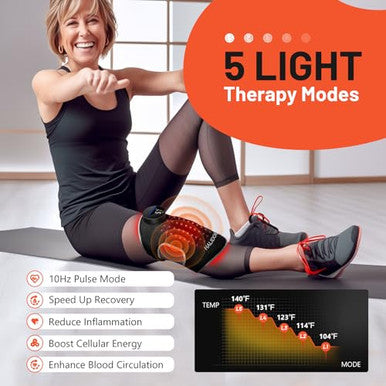 Halidodo Red Light Therapy & Vibration Massage Knee Brace - Wireless Rechargeable Controller 660Nm & 850Nm Red Light Therapy Heated Device For Knee/Joint/Elbow/Shoulder.