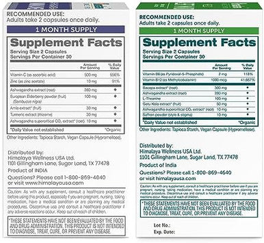 Himalaya Ashwagandha +Immune With Vitamin C For Active Immune Support & Hello Alert Mind For Energy Focus & Attention 60 Capsules Each Bundle