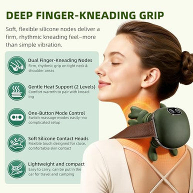 Dr.Bunordle Neck Massager With Finger Kneading Deep Tissue Neck & Shoulder Massager 4D Palm-Kneading Massage With Heat Wearable Strap Gentle Warmth For Stress & Tension Relief
