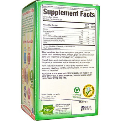 Hero Nutritional Yummi Bears Organics Calcium+ Vitamin D3 90's Gummies