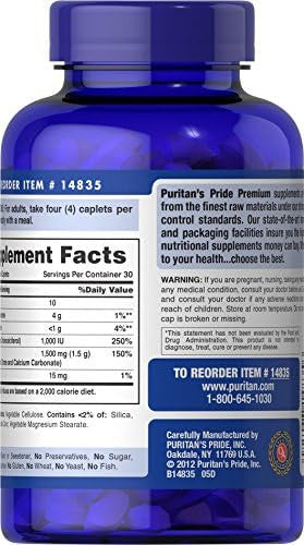 Puritan'S Pride Calcium 1500 Mg With Vitamin D 1000 Iu-120 Coated Caplets 120 Count (Pack Of 1) (14835)