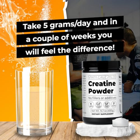 Santa Cruz Paleo Creatine Monohydrate Powder Micronized Unflavored Pre Workout And Muscle Support Supplement Gluten Free Keto Mix With Water Or Shakes No Fillers Or Additives 80 Servings 400G