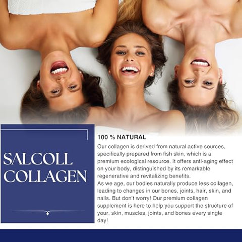 Salcoll Pure Marine Collagen Skin Capsules (120 Count) Anti-Aging Supplement For Women & Men Boosts Collagen Reduces Wrinkles Supports Skin Hair & Nails With Hydration & Nourishment