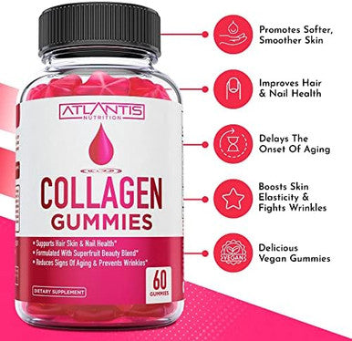 Atlantis Nutrition Collagen 60 Gummies + Sugar Prebiotic Fiber Gummies For Adults 2-Pack (120 Gummies)