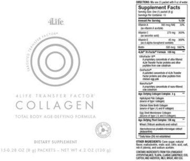 4Life Transfer Factor Collagen - Targeted Total Body Age-Defying Formula with Vitamins and 5 Types of Collagen - Dermatologist-Tested - Hair Skin and Nail Support - 15 Packets
