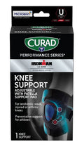Curad Performance Series Ironman Knee Support Adjustable with Patella Support Pad for Tendonitis Weak or Injured Knees Preventative Support for Athletes