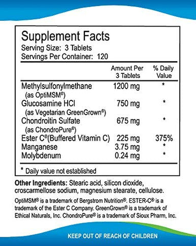 Kala Health MSMPure Advanced Joint Support 360 Count Glucosamine Chondroitin MSM Max Strength Joint Pain Relief Supplement Made in USA