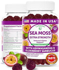 Lunakai Usa Made Irish Sea Moss Gummies With Ashwagandha & Elderberry Delicious Daily Immune & Stress Support Supplement For Men & Women 60Ct