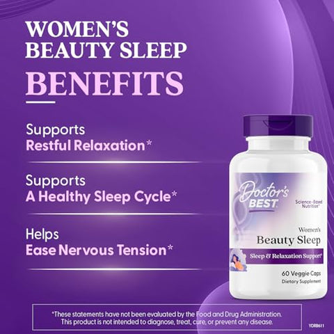 Doctor'S Best Doctors Best Womens Beauty Sleep With Magnesium Theanine Melatonin Sleep & Relaxation Support Non-Gmo Gluten Free Soy Free Vegan 60 Veggie Caps