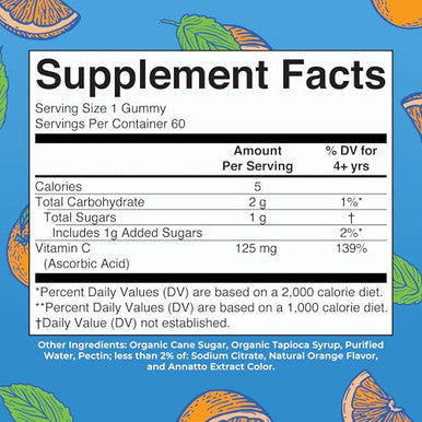 Maryruth'S Maryruth Organics Vegan Vitamin C Gummies 2 Month Supply Immune Support Supplement For Adults & Kids Chewable Vitamin C Gummy Vitamins Non-Gmo Pectin Based 60 Count