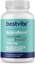 Bestvite ButyraBoost 300mg Tributyrin Complex (60 Vegetarian Capsules) - No Stearates - Vegan - Non GMO - Gluten - Butyrate Gut Health Supplement
