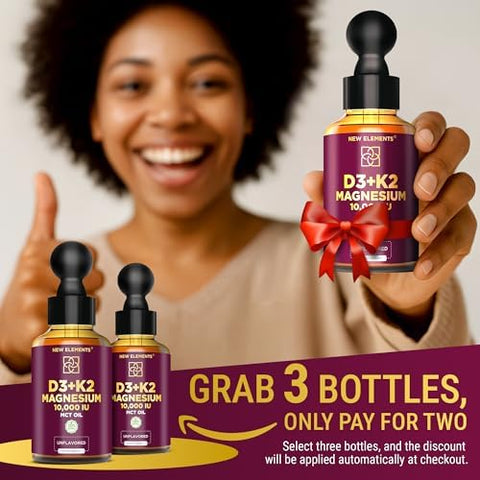 Elements Liquid Vitamin D3 K2 10.000 Iu With Magnesium Glycinate 5Mg Vit D3 K2 Drops For Adults Mk7 Vitamin K2 200Mcg Vitamin D3 + K2 Supplement For Men & Women Gluten Non-Gmo