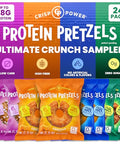 Crisp Power Ultimate Crunch Sampler " Sesame Cheddar Sea Salt & Everything (6 Packs Each) Up To 28G Protein Per Pack Low Carb Vegan Plantbased Keto Baked Savory Pretzel Bites