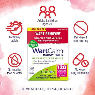 Boiron Wartcalm For Painless Wart Removal On Hands Knees Plantar (Feet) And Other Bodily Warts For Adults & Children Ages 2+ 60 Count